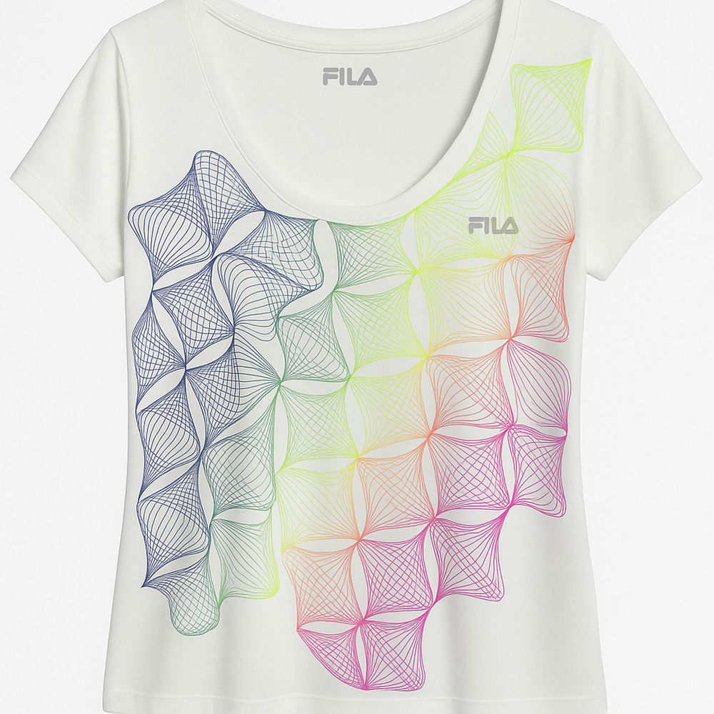 Fila Sport Graphic Tee Neon Ombre Geometric Activewear Y2K Athleisure Top XL